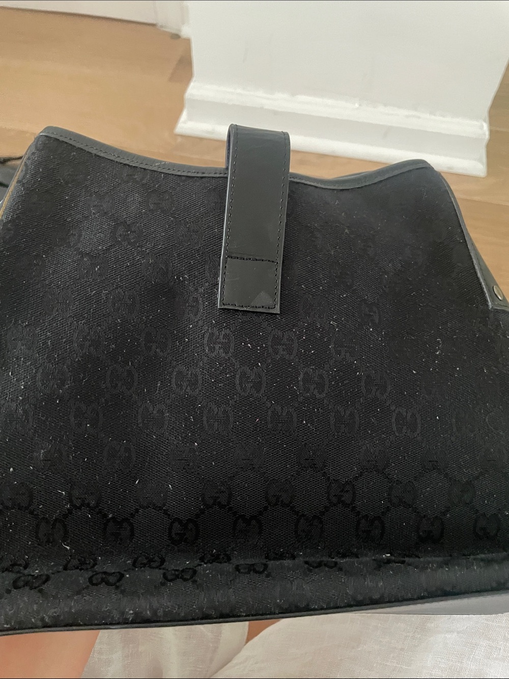 Black Shoulder Tote Bag with Leather Trim - Picture 3 of 5